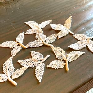 8 mid century cotton ecru stem and leaves appliqués. Beautiful